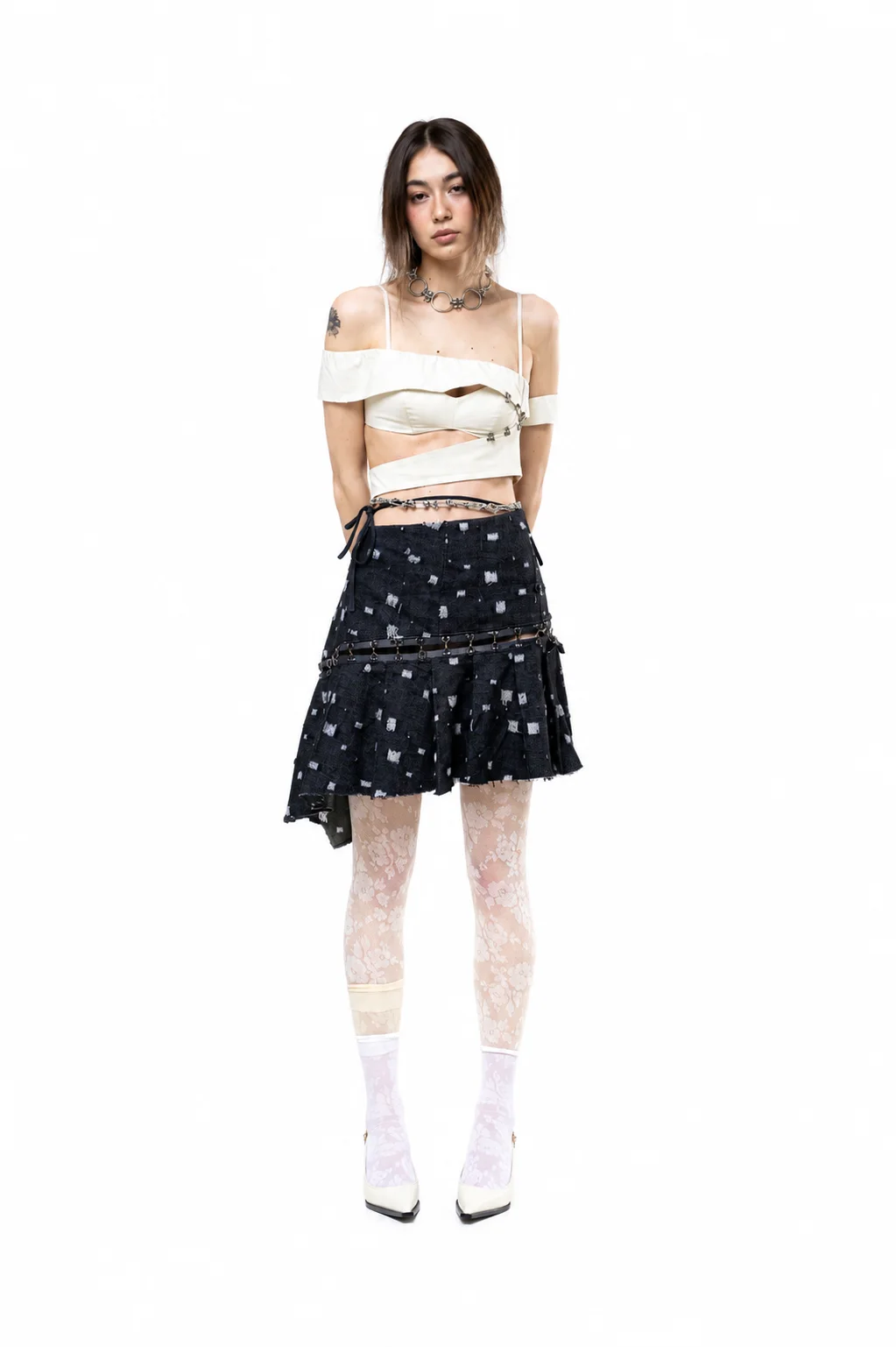 Model wearing the Bound Bra and Undress Me Skirt